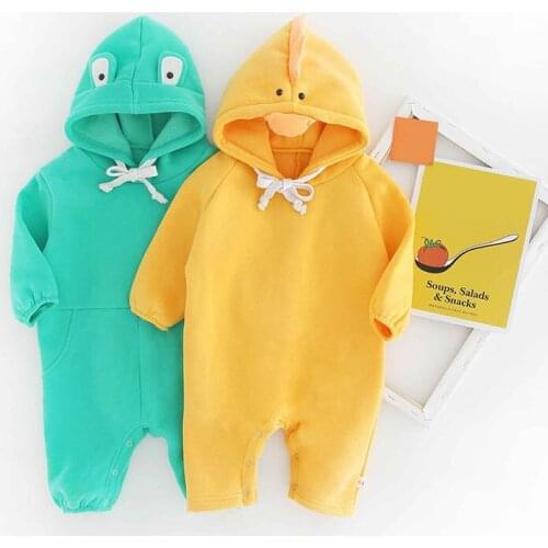 Newborn Baby Boy Girls Romper Autumn Winter Cute Cartoon Hoodie Romper Bodysuit Infant Casual Long Sleeve Outerwear Jumpsuit 0-2