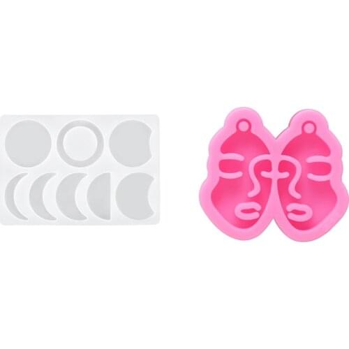 Glossy Girl Face Earring Mold Resin Silicone Mold & Moon Phase Pendant Resin Molds Crescent Moon Full Moon Quarter
