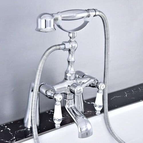 Chrome Brass Deck Mounted Bathroom Tub Faucet Set with 1.5M Handheld Shower Spray Head Bath Mixer Tap 2tf766