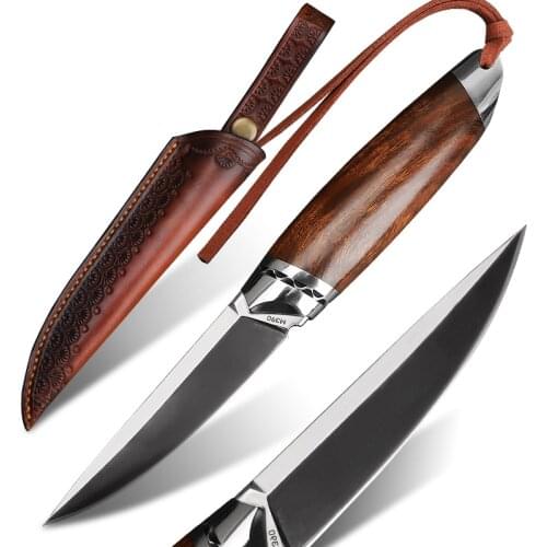 High-quality hand-forged knife feather pattern Damascus steel multi-purpose knife Japanese collection knife outdoor tool for men