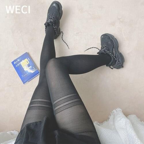 WECI Women Spring Summer Fake Thigh High Stockings Cute School Girl Pantyhose Lolita Anime Tights Splicing Bottom Silk Socks New
