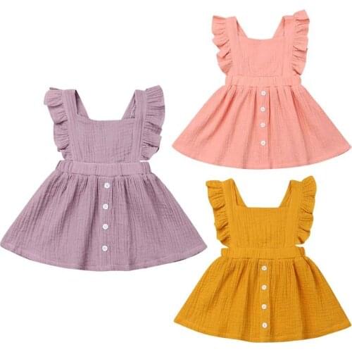 Summer Newest Baby Dresses Toddler Infant Baby Girls Princess Cotton Dress Solid Ruffle Outfits Sundress 3M-3T