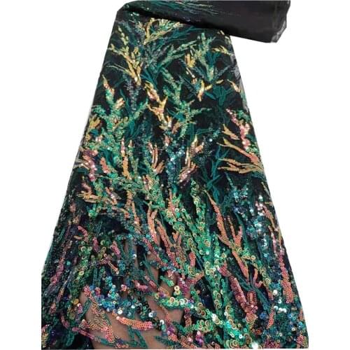 Latest African Lace Fabric 2021 High Quality African French Net With Sequins Embroidery Tulle Lace For Dresses Women f20-20