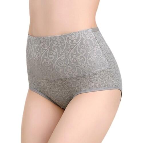 Hot Sale Womens High Waist Cotton Jacquard Briefs Plus Size Female Solid Color Panties Breathable Underwear