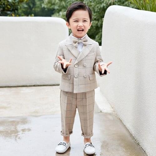 Boy Blaze Kids Korean Plaid Boys Wedding Suits Boy Blazers Formal Suit Sets Gentleman Clothing Sets 1-5T Birthday Party Dress