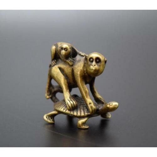 Small and beautiful Chinese Pure brass Turtle back monkey small statue