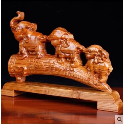 Pendulum wood carving mahogany generation auspicious elephant set up solid wood elephant auspicious Sambo crafts living room dec