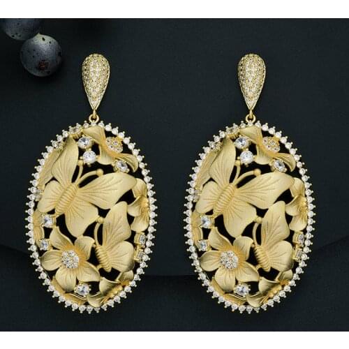 ModemAngel Delicate Butterfly Flower Fashion Earring Copper Engagement Bridal Wedding Dress Fashion Earring For Women