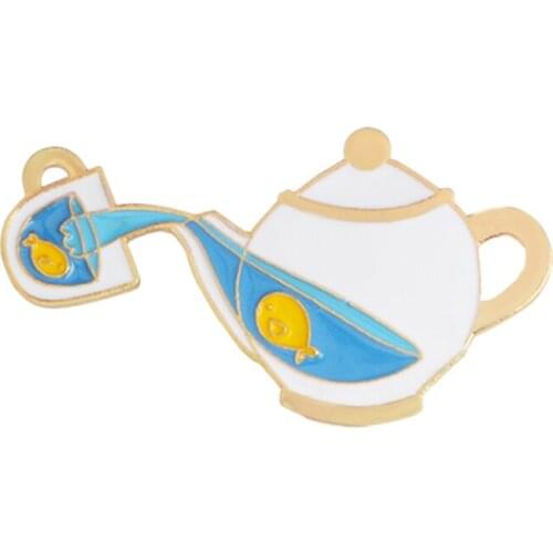 Cartoon teapot cup fish enamel pin Animal icons brooch Button pins Denim Jeans coat shirt bag Pin Badge Gift for Kids Jewelry