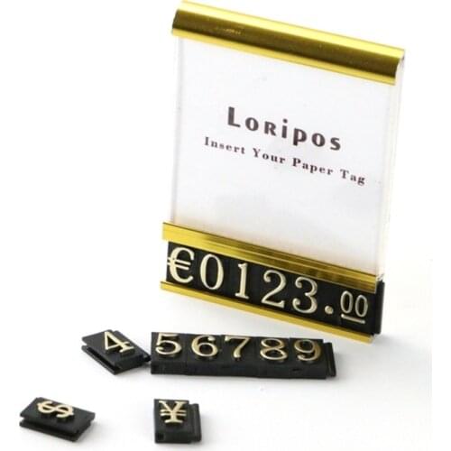 Wall Metal Tag Frame Watch Jewelry Price Card Display Number Currency Cube Holder Desk Sign Shelf Mounted Label Holder Case