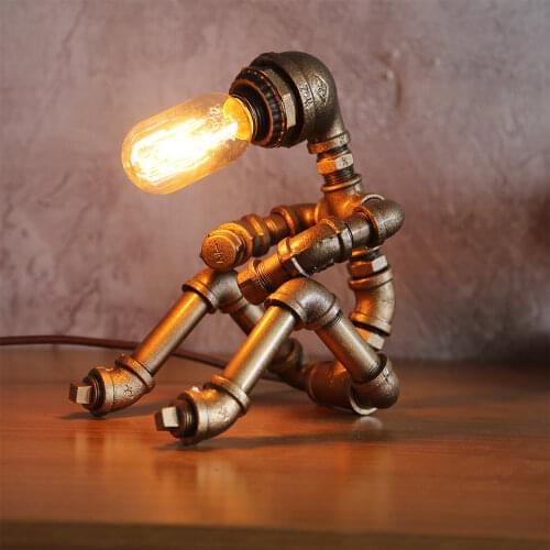 American Steam Punk Table Light Creative Retro Bar Coffee Shop Industrial Robot Desk Lamp Study Bedroom Bedside Night Lamp