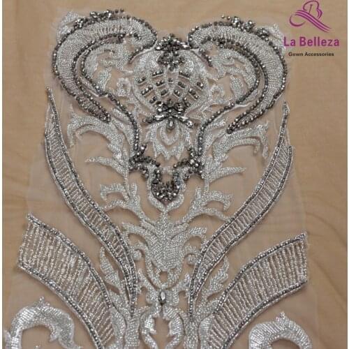 New arrivals 3 colors large pattern with heavy beads applique patch crystal Rhinestone patch wedding dress Accessories 1piece