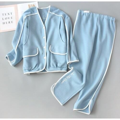 New Womens Sleepwear Soft Cotton Pajama Sets Long Sleeve Pjs Solid Color Pajama Set Autumn Winter Female Pyjamas Sleepwear