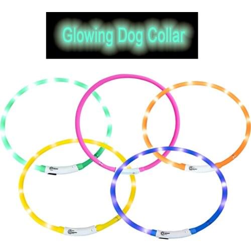 Rechargeable Glowing Pet Dog Collar Light Anti lost Dark Nigh Walk Dog Fluorescent Collar Neck Circle Luminous Puppy Neklace