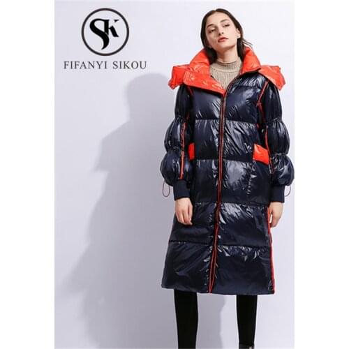 High quality Down Jacket Women Fashion Long Hooded Coat 2019 Winter Jacket Thick Warm Overcoat Parka Female White duck down Coat