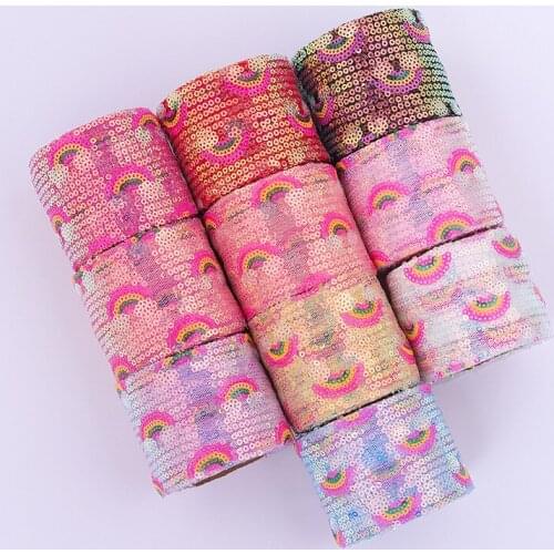 5m Rainbow mesh sequin ribbon Mesh Fabric DIY Handmade Craft Ornament Material Childrens hair decoration DIY bow accessories