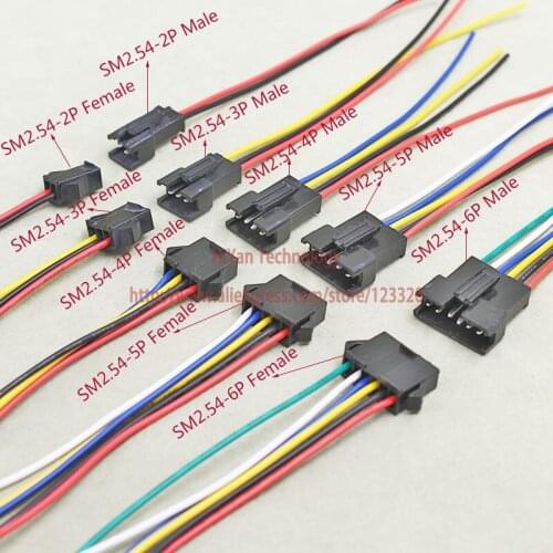SM2.54 SM 2.54mm Pitch 2Pin Connector Male Plug and Female Plug with 1007 24AWG Electronic Wire Cable