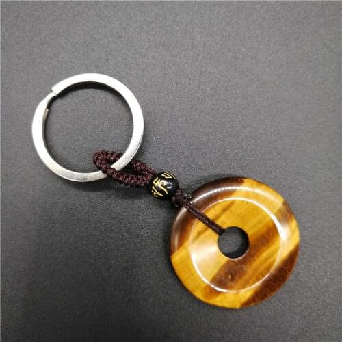 Tiger Eye Stone Pendants Ping Buckle Charms For Lovers KeyChain Good Fortune Amulet Lucky KeyChain Man Amulet charms