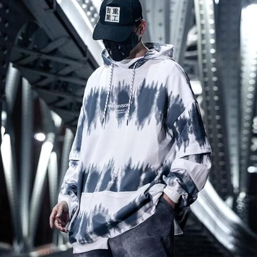 April MOMO Asymmetry Tie-Dye Harajiku Hoodie Men 2021SS Streetwear Hip Hop Hoodie Sweatshirts Loose Techwear Hoodie