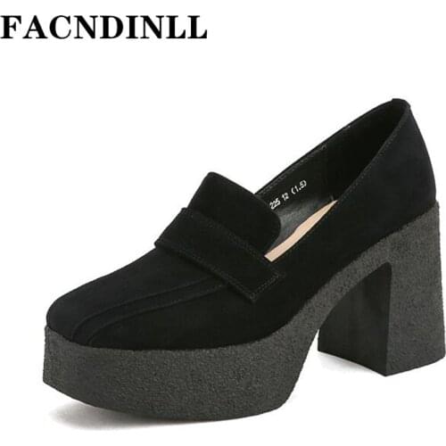 Handmade Genuine Leather Women Pumps High Heels Platform Shoes Spring Summer Black Dress Party Office Ladies Shoes Size 34-40