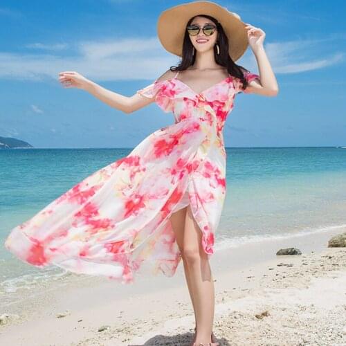 Beach Bohemia Printed Chiffon Long Maxi Sexy Spring Summer Clothes Dress For WomenS Vetement Femme 2021 Sukienka Sundress