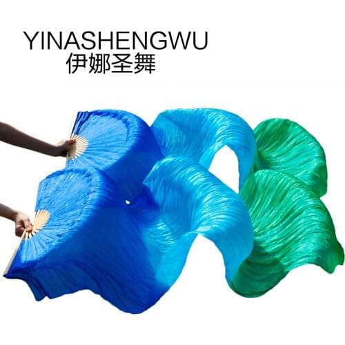 Stage Performance 100% Silk Belly Dance Fans Gradient Colour Dance Accessories Belly Dancing Silk Fan royal blue+turquoise+green