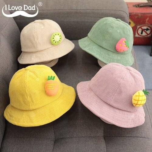Spring Autumn Corduroy Baby Hat Cute Fruit Baby Girl Boy Fisherman Hat Solid Color Cotton Breathable Kids Hat Infant Accessories