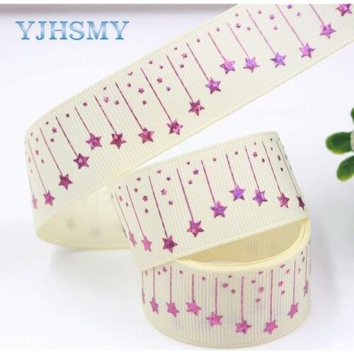 YJHSMY G-18609-404,25 mm 10 yards laser Silver Colored pentagonal stars Printed grosgrain ribbon DIY headdress wedding gift wrap