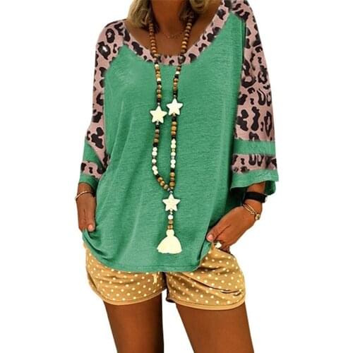 Fashions Oversized Women T-Shirt Spring Summer O-neck Long Sleeve Leopard Patchwork Womans Tops Casual Streetwear Tees Feminina
