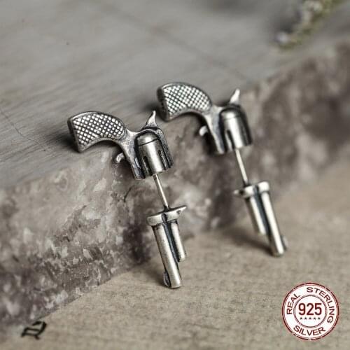 Thai Silver Creativity Gun Stud Earring Pure 925 sterling silver Punk Vintage Nightclub Earring Women Men fine Jewelry 2020 New