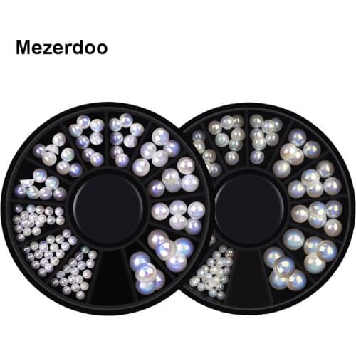 2Wheels Women Fashion Glitter Pearl Mixed Size White Beige AB Stones Nail Art Rhinestones DIY Art Nail Manicure Decoration Tools