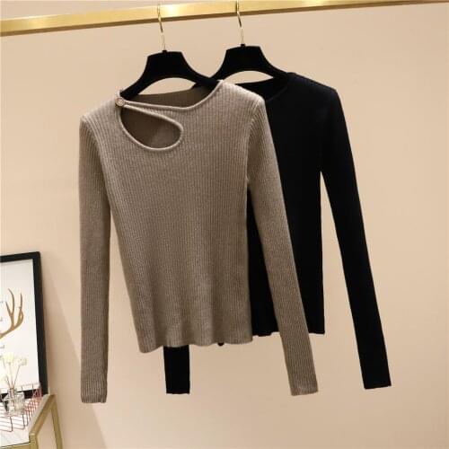Hollow Out Black Sexy Skinny Plus Large Size Oversize Korean Style Fashion Pullovers For WomenS Ladies Sweater 2021 Clothes Top