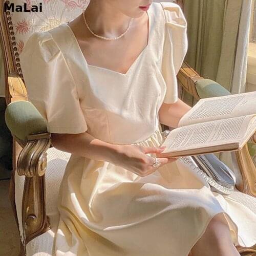 Backless Dress Women Casual Bow Design Vintage Short Sleeve Mini Dress Korean 2021 Summer Female Solid Party One Piece Dresses