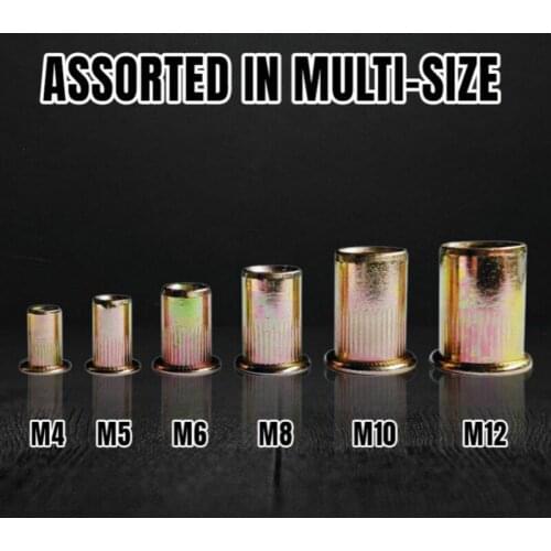 10Pcs M3 M4 M5 M6 M8 M10 M12 Zinc Plated Carbon Steel Knurled Nuts Flat Head Threaded Rivet Insert Nutsert Cap Rivet Nut Gold Si