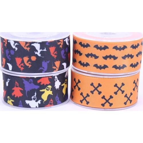 10Yards (25mm) Halloween Theme Ribbon Ghost Pumpkin Printed Grosgrain Tape DIY Hair Bows Festival Decoration Materials
