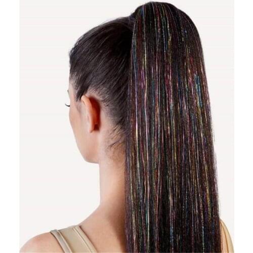 12colors Sparkle Hightlihgt Multicolor Tinsel Hair 600stands/pack Synthetic Extension Glitter Fairy Hair For Girls