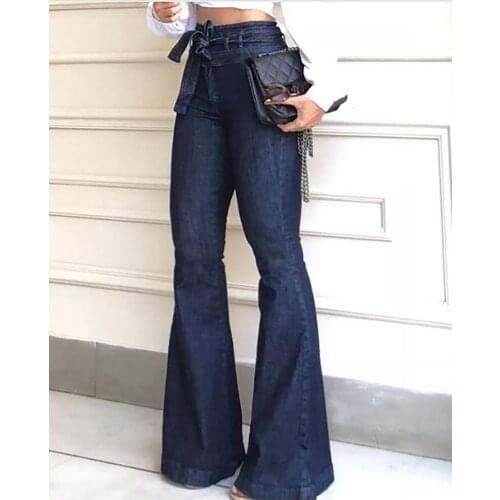 2020 Denim High Waist Bell-Bottom Jeans Sexy Ladies Plus Size Trousers With Packets Casual Lady Office Streetwear Oversize Pants