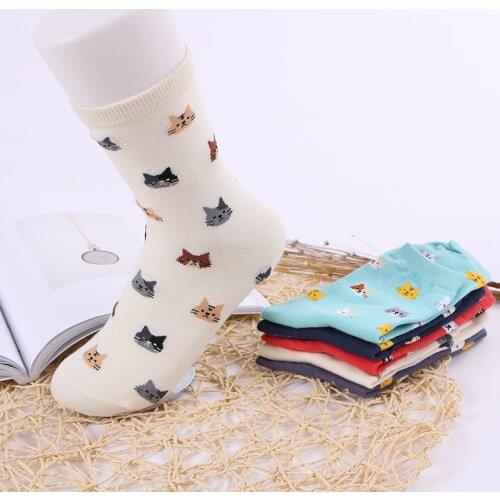 5 Pairs/Lot Women Autumn Winter Animal Cat Cotton Socks Set Women Keep Warm Cute Cartoon Socks Funny Female Christmas Socks