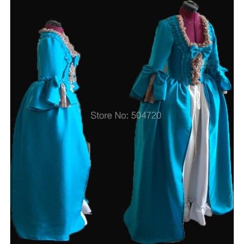 Tailored!Blue Retro Colonial medieval Renaissance Reenactment Theater Rococo Marie Antoinette Civil war Victorian dress HL-367