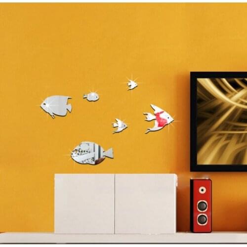 Acrylic Mirror Sticker Ocean Fish Shape Self-Adhesive Wall Stickers Home Living Room Childrens Room Kindergarten Decoration