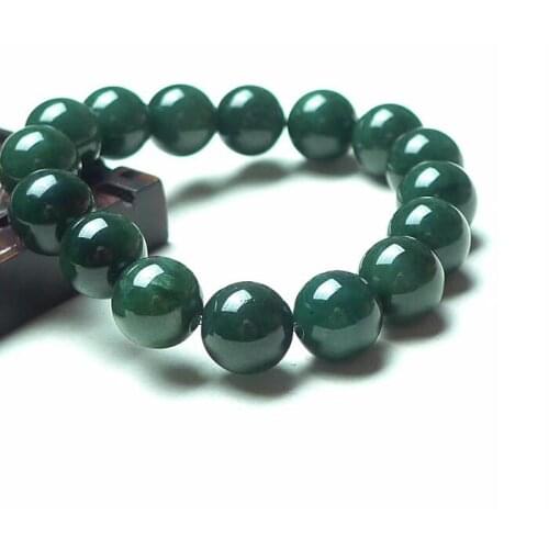 Burma natural ice glutinous species, emerald drak green bracelet, hand string with certificate