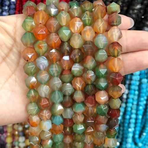 Natural Stone Beads Faceted Peacock Agates Loose Spacer Beads For Jewelry Making DIY Earrings Bracelet Accessories 15'' 6/8/10mm