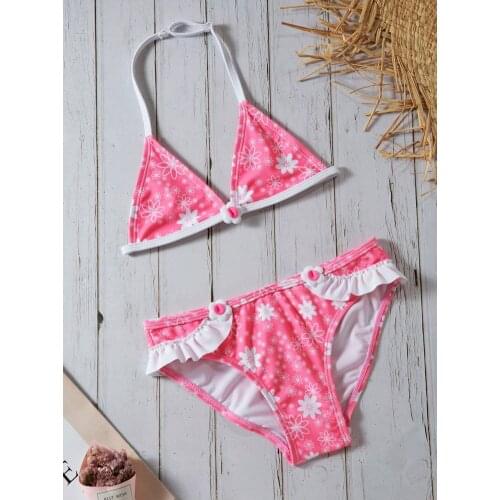 Childrens Split Swimsuit Summer Girls Swimwear Soild Baby Kids Swimwear Biquini Infantil Swimsuits Falbala Bikini Girl