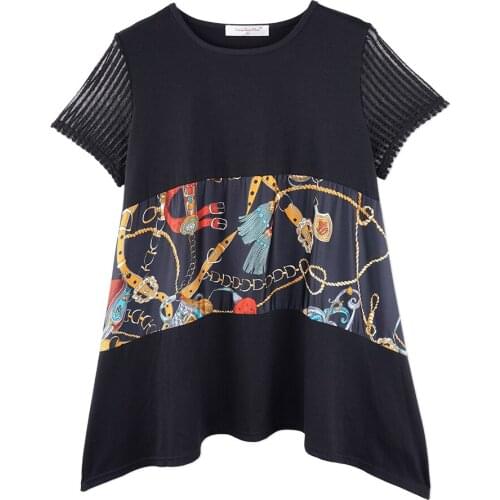 Neatie kiddie Plus Size Women T-shirt Tops Clothes Loose Patchwork Bottom Summer Fashion Streetwear Tshirt Short Sleeve for Lady