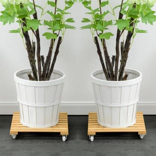 Garden Plant Pot Base Roller Moving Tray With Wheel Tray Torus Holder Wood Square Plant Caddy Plant Stand with Roller
