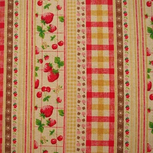 55cmx50cm Cotton Linen Fabric for sewing pathwork, bedding - Stripe - Strawberry, Cherry, Apple and Lattice (yellow)