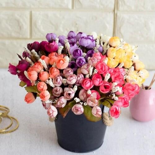 Artificial Rose Flower Flexible Cloth Faux Flower Artificial Rose Bud with Stem Artificial Bouquet for Wedding Home Garen Decor