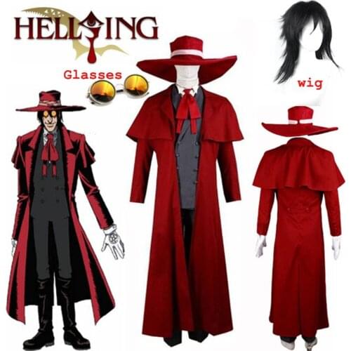 Vampire Hunter Cosplay HELLSING Alucard cosplay Costumes Cool Man Suit&High Cotton Content Long Coat Best Outfits Cos Glasses