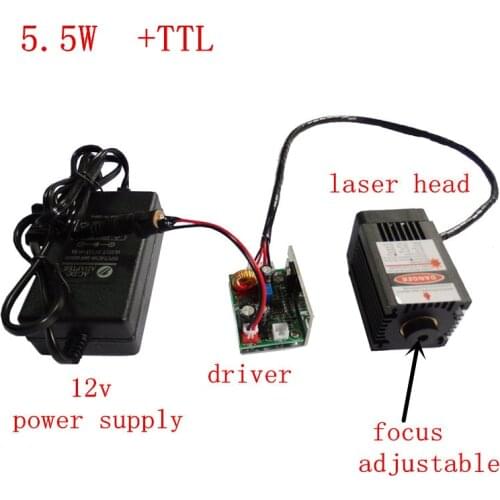 5500MW laser engraving machine 5.5w power laser modules focusing head point wavelength 450n 12v power supply included