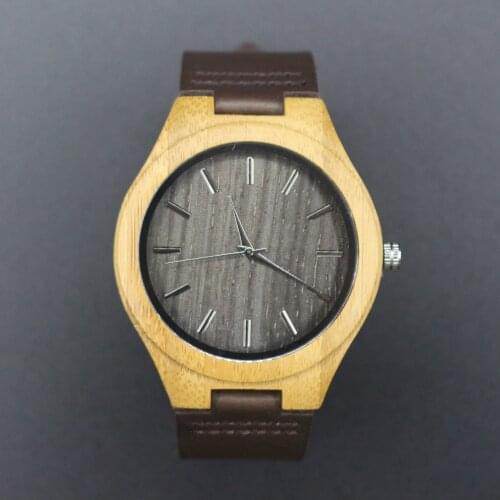 Minimal Watch Men Leather Strap Quartz Wood Watches Wooden Wristwatch Relogios Masculino